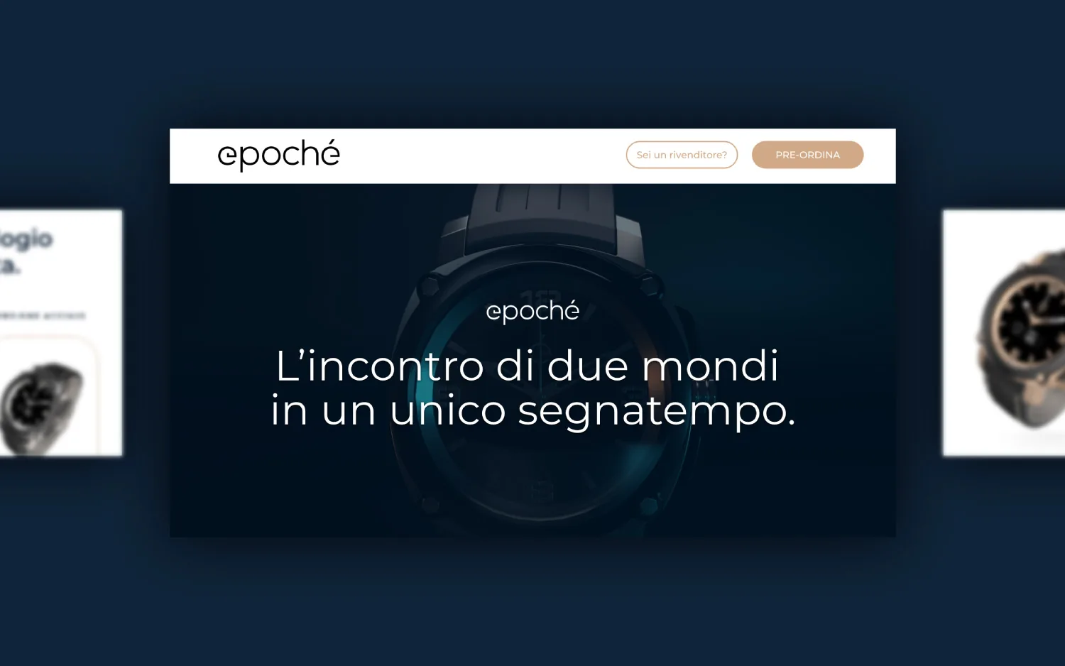 Epoché – landing page su desktop: l’incontro di due mondi in un unico segnatempo